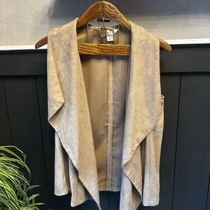 Faux Suede Drape Tan Sleeveless Western‎ Vest  Boho Chic size Medium